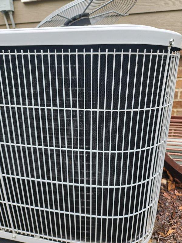 Completed routine preventive maintenance on residential air conditioning system. Performed comprehensive inspection of outdoor condensing unit and indoor components, including compressor, refrigerant lines, electrical connections, and heat exchanger coils. Cleaned condenser coil fins to remove accumulated dirt and debris, ensuring optimal airflow and heat transfer efficiency. Verified proper operation of all system components, checked refrigerant line connections for security, and confirmed electrical connections were intact. System tested and operating within normal parameters upon completion of maintenance service.