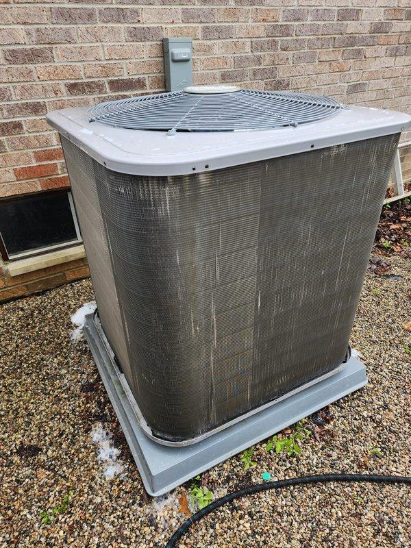 Completed routine cooling season maintenance on residential air conditioning system. Performed comprehensive inspection of outdoor condensing unit, verified proper operation of compressor and condenser fan, checked refrigerant lines and connections for leaks, cleaned condenser coil, and confirmed electrical connections at disconnect box. Inspected indoor air handler components, verified condensate drain system functionality using collection method, and ensured all system components operating within manufacturer specifications.