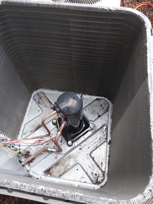 Completed routine preventive maintenance on residential air conditioning system under Worry Free Service Agreement. Inspected evaporator coil assembly and condenser unit, verifying proper fin alignment and cleanliness of heat exchanger surfaces. Examined compressor, refrigerant lines, and electrical connections; all components found operating within normal parameters with no immediate service needs identified.