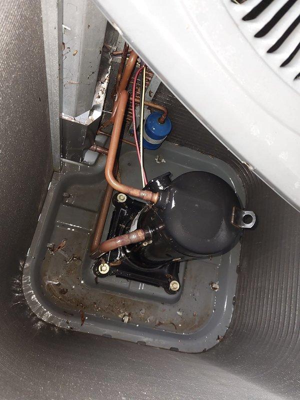# HVAC Maintenance - Cooling System Service

Performed comprehensive preventive maintenance on residential air conditioning system. Accessed outdoor condenser unit and removed service panels to inspect internal components including compressor, refrigerant lines, capacitor, and electrical connections. Cleaned condenser compartment, removing accumulated dirt and debris from base pan and surrounding components. Verified proper operation of compressor and associated copper refrigerant tubing. Inspected electrical wiring and connections for signs of wear or damage. Confirmed capacitor condition and secure mounting of all internal components. Checked refrigerant line insulation and exterior conduit routing. Reassembled unit and verified system returned to normal operating condition upon completion of scheduled maintenance procedures.
