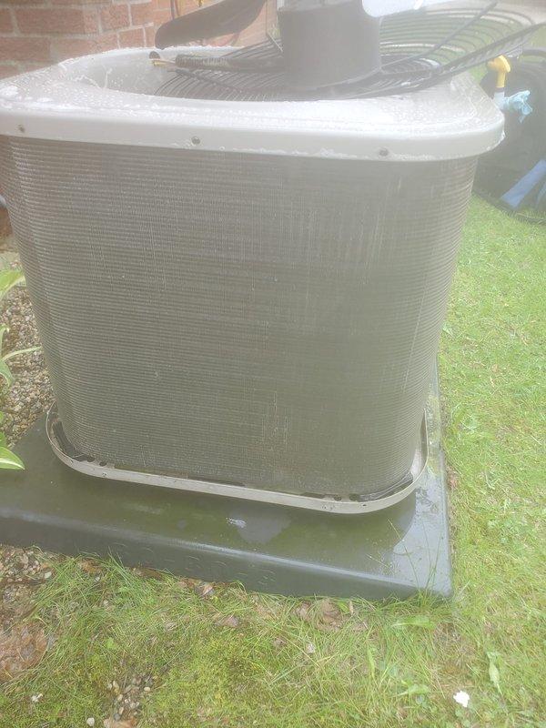 Completed comprehensive AC maintenance inspection on outdoor condensing unit. Verified compressor operation, inspected condenser coils and fan assembly, checked refrigerant lines and electrical connections - all components found in good working condition. Customer advised that current visit is not covered under existing plan and maintenance agreement renewal is required.