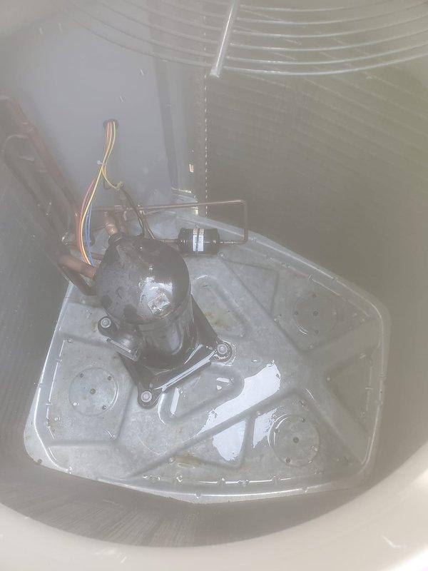 Completed preventative maintenance inspection on residential air conditioning system. Examined outdoor condenser unit, confirmed operational status of compressor and fan motor, and noted normal dirt accumulation on coil fins consistent with regular outdoor exposure. All refrigerant lines and electrical connections were inspected and found secure with no visible signs of damage or leakage.