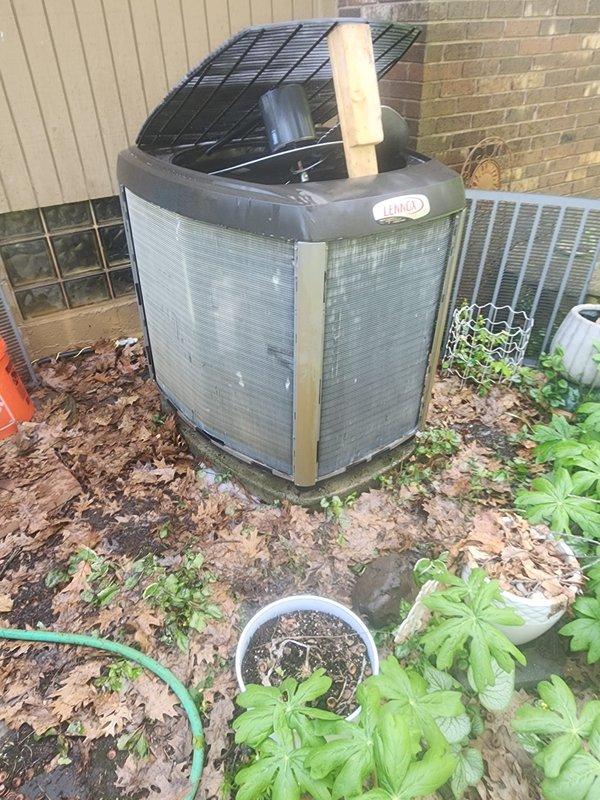 # HVAC Maintenance - Cooling

Performed comprehensive cooling system maintenance on Lennox outdoor condenser unit. Completed standard tune-up procedures including inspection of compressor, condenser coil, refrigerant lines, and electrical connections. System tested and confirmed operational with no deficiencies noted. Noted vegetation growth around unit base requiring periodic clearance for optimal airflow. Coordinated scheduling to align future generator maintenance service with annual AC maintenance appointment for improved service efficiency.