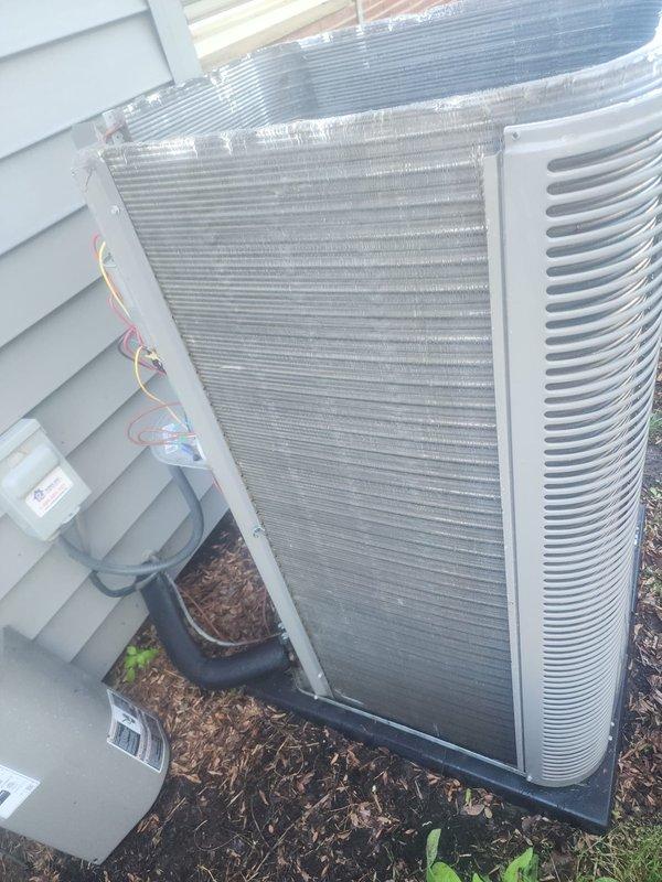 Completed scheduled preventive maintenance on residential split-system air conditioning unit. Performed comprehensive inspection of indoor evaporator coil assembly, verifying proper airflow through heat exchanger fins and examining blower motor electrical connections. All refrigerant line connections at indoor unit were inspected and found secure with no signs of leakage. Conducted thorough evaluation of outdoor condensing unit, including visual inspection of condenser coil fins which were found to be clean and free of debris. Verified proper drainage from condensate system and confirmed all electrical connections at outdoor unit were tight and properly terminated. System operational testing confirmed unit is cooling effectively with no performance issues noted. Equipment is in good working condition and ready for continued service.