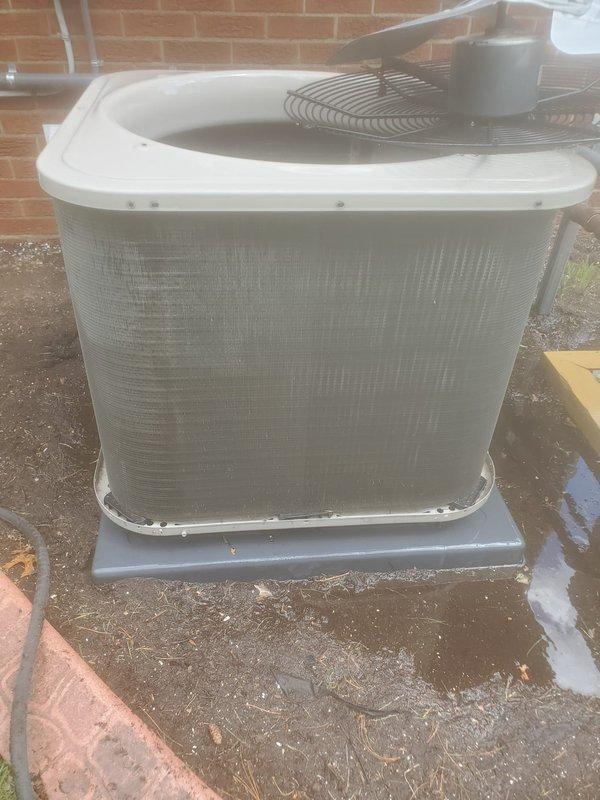 Completed scheduled preventive maintenance on residential air conditioning system. Performed comprehensive inspection of outdoor condenser unit and indoor evaporator coil assembly. Verified proper operation of all electrical connections, refrigerant lines, and insulated suction line. Checked condenser unit mounting and drainage on concrete pad. System operating within normal parameters with no deficiencies noted. All components functioning properly at time of service completion.