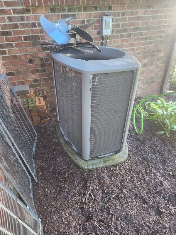 Completed routine preventative maintenance on residential outdoor air conditioning condenser unit. Performed comprehensive system inspection including visual assessment of compressor, fan motor assembly, and electrical connections. Verified proper operation of all mechanical components, checked refrigerant line connections, and ensured adequate airflow through condenser coils. Unit operating within normal parameters upon completion of scheduled maintenance service.