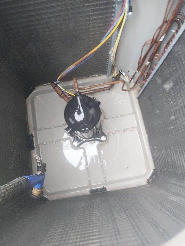 Completed routine air conditioning maintenance on residential cooling system. Performed comprehensive inspection of outdoor condenser unit, including examination of condenser coils, fan motor assembly, and refrigerant lines. Verified proper operation of blower motor and fan blade, checked electrical connections and wiring integrity, and inspected drain pan for proper drainage. Condenser coils were found to be clean with no debris obstruction, and all components were operating within normal parameters upon completion of service.