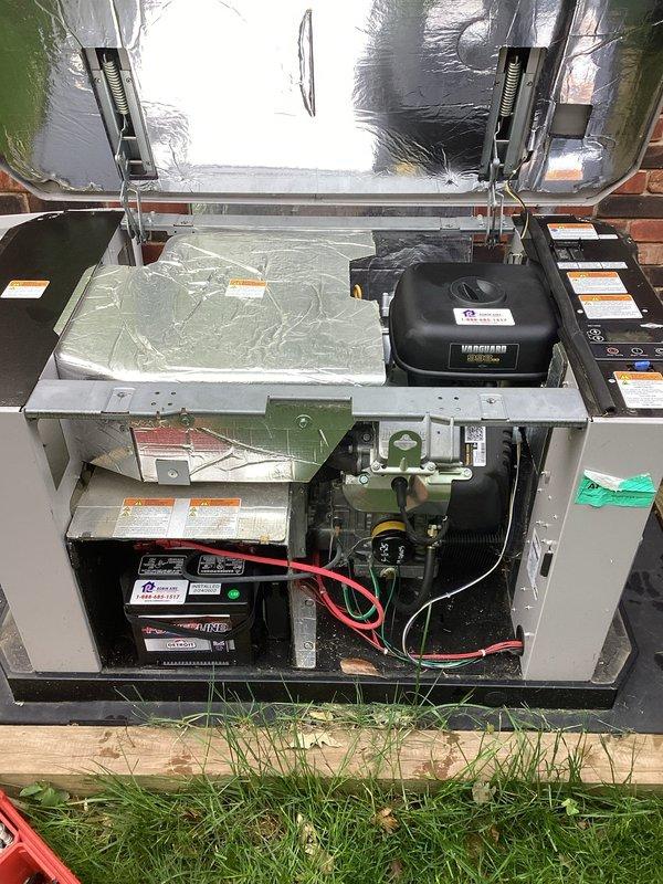 Completed scheduled generator maintenance inspection and service. Verified proper operation of standby generator unit, inspected battery connections and charging system, checked engine oil level and condition, and examined all electrical connections for signs of wear or corrosion. Tested automatic transfer switch functionality and confirmed generator starts properly under load conditions. All access panels were secured and unit returned to standby-ready status upon completion.