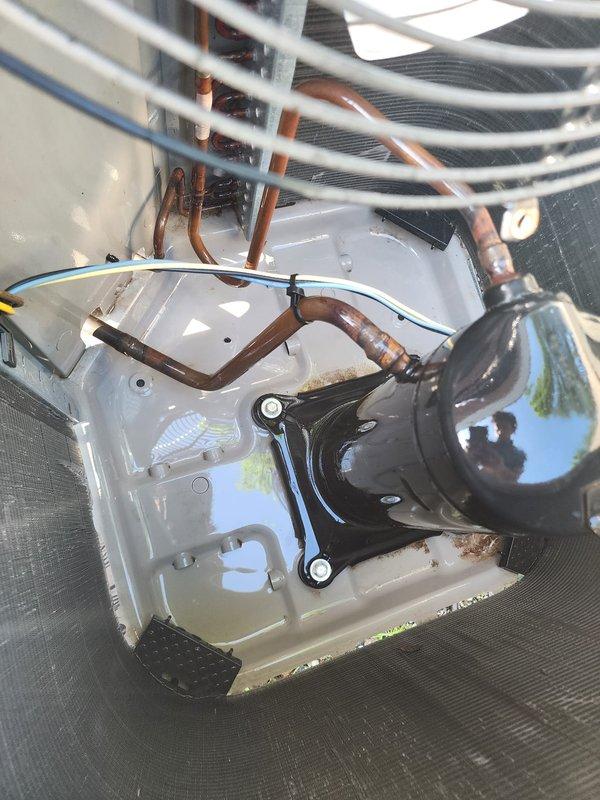 Completed preventive maintenance inspection on residential air conditioning system. Performed visual inspection of outdoor condenser unit, verified proper operation of compressor and fan motor, checked refrigerant lines and electrical connections for secure mounting and proper insulation. Inspected condensate drain pan for proper drainage and cleared any blockages. Unit operating within normal parameters at time of service completion.