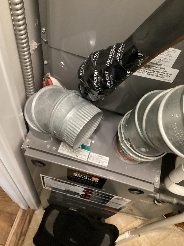 Completed HVAC system replacement including installation of new furnace unit and air handler in residential utility space. Connected galvanized metal supply and return ductwork with flex connectors to furnace, verified proper electrical conduit routing, and installed condensate management system with collection pump and drainage line. Confirmed all mechanical connections secure, system operational, and moisture drainage functioning properly.