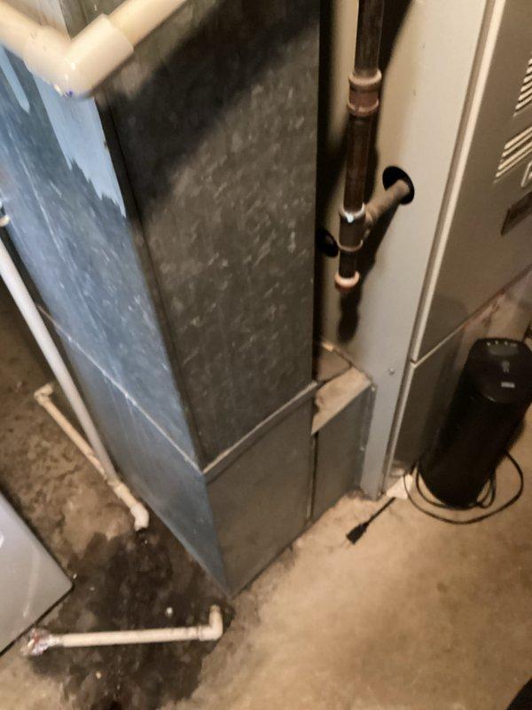 Completed estimate for replacement of 10+ year old air conditioning and furnace system currently located in basement utility area. Existing natural gas furnace and AC unit are operational but aging, with copper refrigerant lines, air handler, and associated components assessed for full system replacement recommendation.