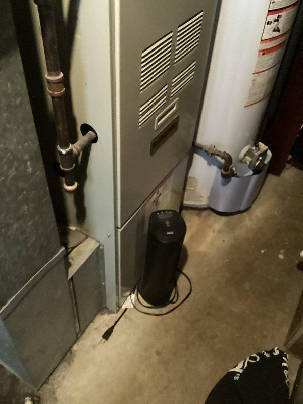 Completed estimate for replacement of 10+ year old air conditioning and furnace system currently located in basement utility area. Existing natural gas furnace and AC unit are operational but aging, with copper refrigerant lines, air handler, and associated components assessed for full system replacement recommendation.