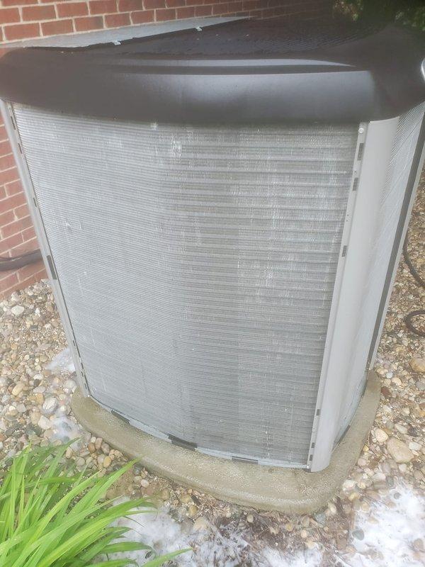 Completed comprehensive spring preventative maintenance on outdoor air conditioning condenser unit. Performed full system inspection including visual examination of cabinet, protective grilles, and metal fins which were found to be in good condition with no visible damage or deterioration. Inspected condensate drain system and PVC piping configuration, noting proper moisture drainage and trap operation. Verified electrical connections and wiring integrity throughout unit. Cleaned condenser coils and checked refrigerant levels. Tested system operation and confirmed unit is functioning within normal parameters and ready for cooling season.