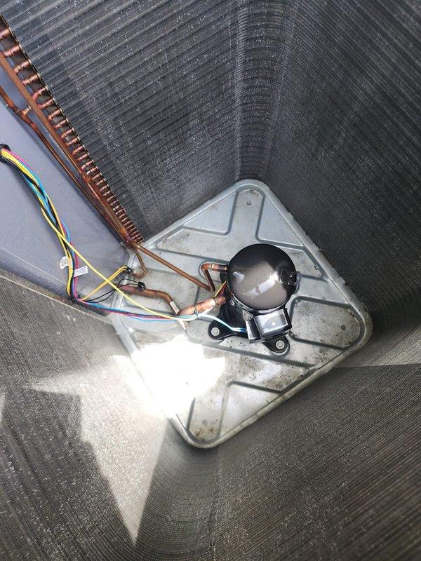 Completed scheduled cooling system maintenance and tune-up on residential HVAC unit. Performed comprehensive inspection of evaporator coil, condenser coil, refrigerant lines, and electrical connections. System found in operational condition with minor dust accumulation on coil fins; all components functioning within normal parameters and unit operating properly at time of service completion.