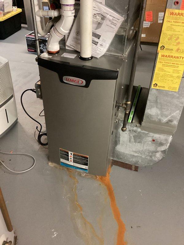Completed diagnostic assessment on existing Lennox HVAC system revealing failed capacitor and motor drawing excessive amperage beyond manufacturer specifications. System exhibited operational deficiencies requiring component replacement to restore proper function. Evidence of condensate drainage issues observed with rust staining present at unit base, indicating potential secondary concerns with moisture management system requiring attention during future service intervals.