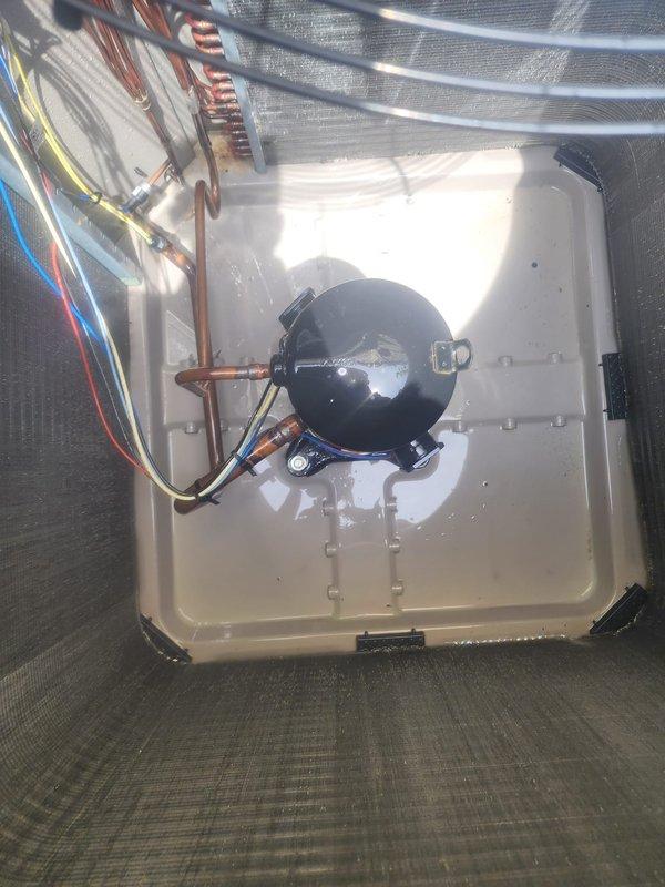 Completed comprehensive cooling system maintenance inspection on Bryant air conditioning unit. Performed visual inspection of indoor evaporator coil assembly, compressor unit, refrigerant lines, and electrical connections, confirming all components are properly secured and operational. Inspected outdoor condenser unit, verifying coil fins are clean, undamaged, and free of debris accumulation, with all system components functioning within normal parameters.