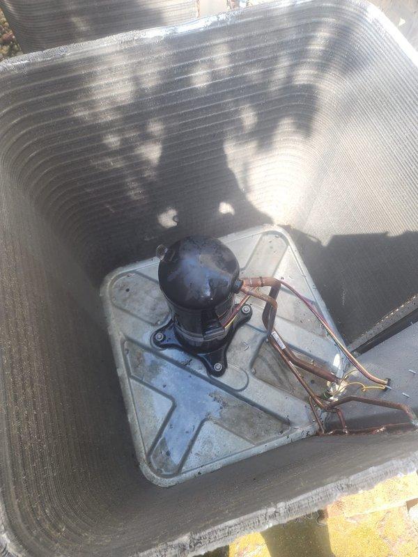 Completed preventative maintenance on two residential air conditioning units. Performed visual inspection of both outdoor condenser units, noting significant dirt and debris accumulation on exterior coils and casings of second unit. Inspected compressor components, electrical connections, and wiring on both systems - all connections secure and operational. Verified fan blade operation and condenser coil integrity. Both units operational and cycling properly upon completion of maintenance service.