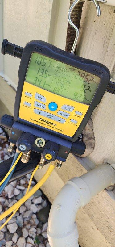 Completed comprehensive cooling system tune-up on properly functioning HVAC unit. Performed thorough inspection of air handler components, verified blower motor and fan guard condition, checked refrigerant pressures and temperatures using digital manifold gauges with readings confirming system operating within manufacturer specifications. Cleaned accessible components, removed dust accumulation from interior surfaces, and verified all electrical connections secure.