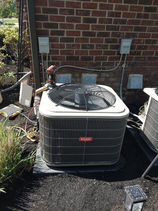 Completed comprehensive cooling system tune-up on residential outdoor condenser unit. Performed standard maintenance protocol including inspection of fan motor assembly, verification of proper airflow through condenser coils, examination of refrigerant lines and electrical connections at disconnect boxes, and visual assessment of unit mounting and clearances. System tested and confirmed operating within normal parameters with no deficiencies noted.