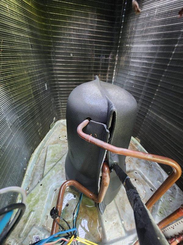 Completed scheduled HVAC maintenance tune-up on residential cooling system. Performed comprehensive inspection of outdoor condenser unit and internal components, verified proper operation of compressor, checked refrigerant lines and electrical connections, and confirmed system functionality. Unit operating within normal parameters with no issues identified during service visit.