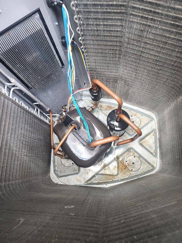 Completed scheduled preventive maintenance on residential cooling system. Performed comprehensive tune-up inspection of outdoor condenser unit and indoor evaporator coil assembly, including examination of copper refrigerant lines, drain pan condition, electrical connections, and air filter. System confirmed operational with no deficiencies noted; all components functioning within normal parameters.