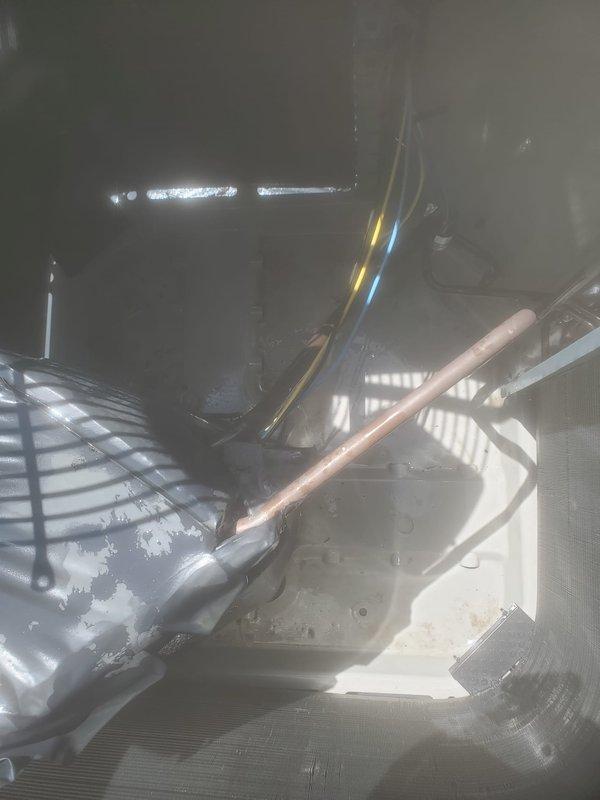 Completed annual AC maintenance inspection on residential split system. Performed visual inspection of indoor evaporator coil and air handler components, checked electrical connections and wiring, and inspected outdoor condensing unit including cabinet condition and proper placement on equipment pad. Customer advised that current maintenance plan has expired and requires renewal for future coverage.