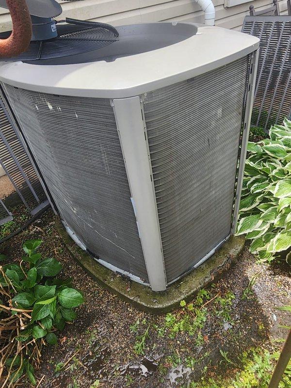 Completed scheduled air conditioning maintenance on outdoor condensing unit. Performed comprehensive system inspection including examination of condenser fan motor, electrical connections, and refrigerant lines. Verified proper operation of all components, checked condenser coil condition, and ensured adequate airflow through unit louvers. All wiring connections secure with no signs of deterioration. Refrigerant lines properly capped and sealed. Unit operating within normal parameters upon completion of preventive maintenance service.