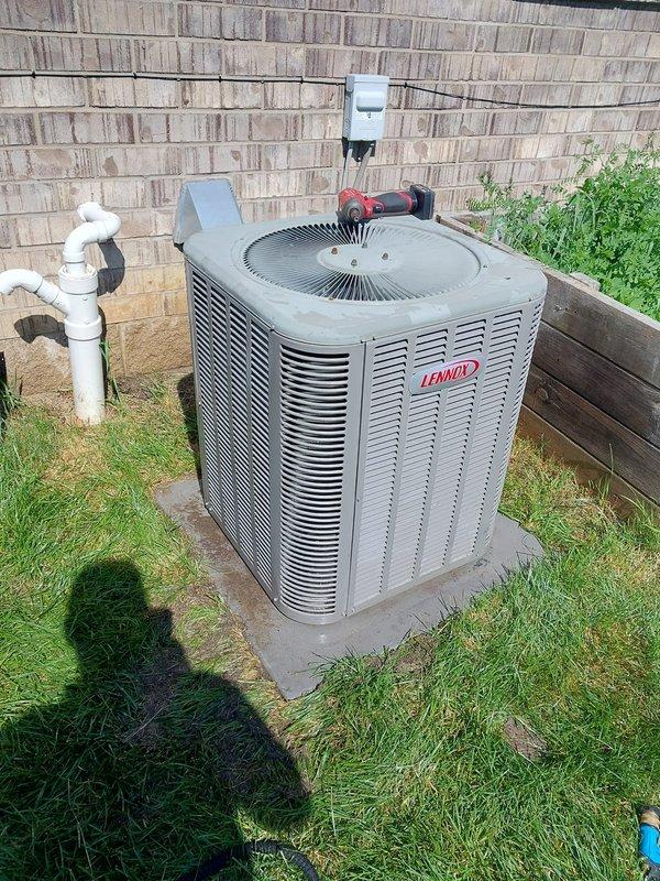 Completed scheduled maintenance on a Lennox air conditioning system over 10 years old. Performed comprehensive inspection of the outdoor condenser unit, checked refrigerant lines, verified proper operation of the fan assembly, and tested electrical connections at the disconnect box. Inspected condensate drainage system and confirmed all components were functioning properly, with the unit operating within normal parameters upon completion.