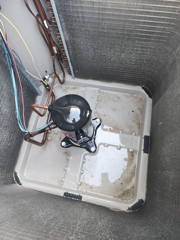 Completed scheduled preventive maintenance on residential air conditioning system under Worry Free Service Agreement. Performed comprehensive inspection of outdoor condenser unit, verified proper operation of compressor and fan motor, and assessed refrigerant line connections. Interior components including evaporator coil and drain pan were inspected, showing normal operational wear with accumulated debris typical of standard use.