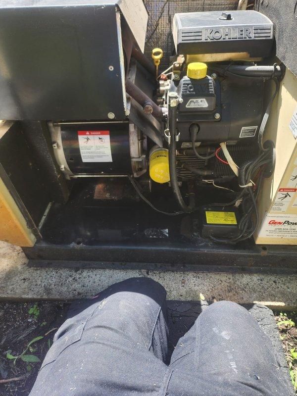 Completed scheduled maintenance on Kohler residential generator unit. Performed routine service including spark plug replacement and oil filter change. Inspected all fluid levels, electrical connections, and mechanical components. Unit tested and operating within normal parameters upon completion.