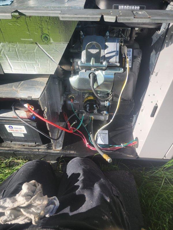 Completed scheduled generator maintenance including removal and replacement of worn spark plugs, inspection of internal components, and cleaning of air filtration system. Unit was opened, all mechanical and electrical connections were verified for proper operation, and equipment was returned to service in good working condition.
