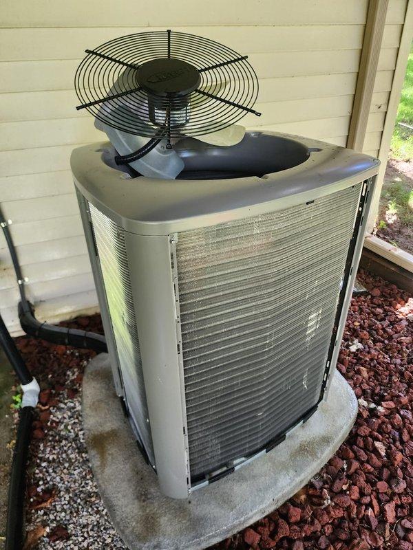Completed routine preventative maintenance on residential split system air conditioning unit. Performed comprehensive inspection of indoor air handler components including compressor, refrigerant lines, electrical connections, and evaporator coil. Verified air filter condition and proper installation within handler assembly. Inspected outdoor condenser unit including fan motor operation, condenser coil cleanliness, and cabinet condition. All copper refrigerant lines showed proper insulation and secure connections with no visible signs of refrigerant leakage. Electrical wiring and connections were secure and properly fastened. Unit operating within normal parameters with no deficiencies noted. System ready for continued cooling season operation.