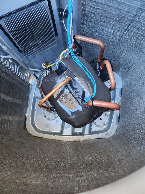 Completed comprehensive AC maintenance inspection on residential split system unit. Performed internal assessment of evaporator coil assembly, refrigerant line connections, and compressor operation within air handler cabinet. Verified proper refrigerant line insulation, drain pan condition, and electrical connections. Inspected outdoor condenser unit including fan motor operation, protective grilles, and cabinet integrity. All components found operating within normal parameters with no immediate service needs identified. System running efficiently with proper airflow and cooling cycle performance.