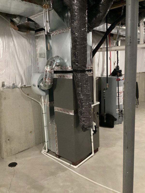 Completed comprehensive estimate for replacement of storm-damaged HVAC system in residential basement installation. Existing Lennox furnace system, only two years old, sustained severe damage requiring full replacement evaluation. Assessed all components including furnace unit, ductwork distribution system, PVC venting infrastructure, and associated mechanical equipment to determine scope of replacement work needed due to storm damage.