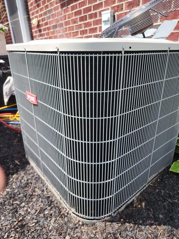 Completed scheduled cooling system tune-up on outdoor air conditioning condenser unit. System was operational upon arrival and confirmed to be working properly. Performed comprehensive maintenance including inspection of compressor, refrigerant lines, condenser coils, and fan assembly. Cleaned base pan of accumulated debris and environmental buildup. Verified proper operation of all components, checked electrical connections, and ensured unit is functioning within normal parameters for continued reliable cooling performance.