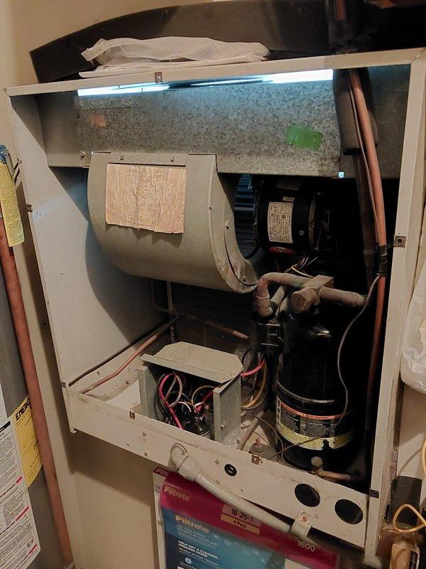 Completed comprehensive cooling system maintenance inspection on residential HVAC unit during scheduled service window. Performed thorough examination of all accessible components including blower assembly, motor, electrical connections, refrigerant lines, and control board. Verified proper operation of system components, inspected copper line connections for signs of wear or leakage, and confirmed electrical wiring integrity throughout the unit. System found to be operating within normal parameters with all components functioning as designed.