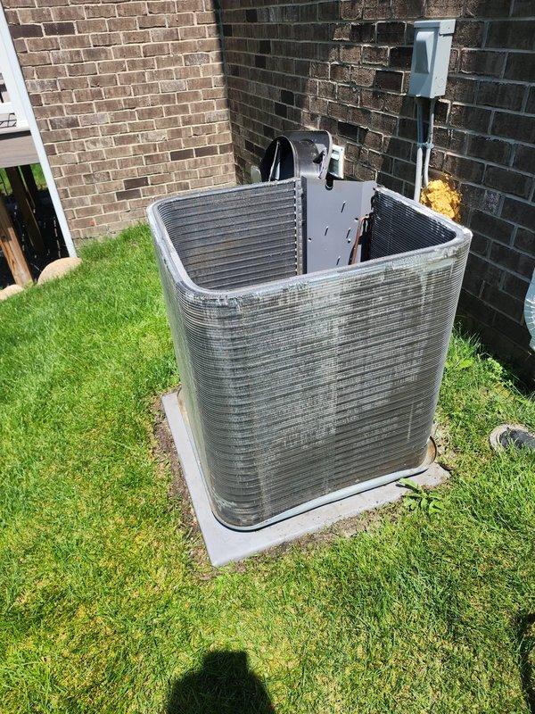 Completed comprehensive cooling system maintenance and tune-up on residential outdoor condensing unit. System was found to be operational with normal frost accumulation on compressor during active cooling cycle. Performed standard preventative maintenance procedures including inspection of condenser coils, electrical connections, and refrigerant lines, verified proper unit operation, and confirmed all components functioning within manufacturer specifications.