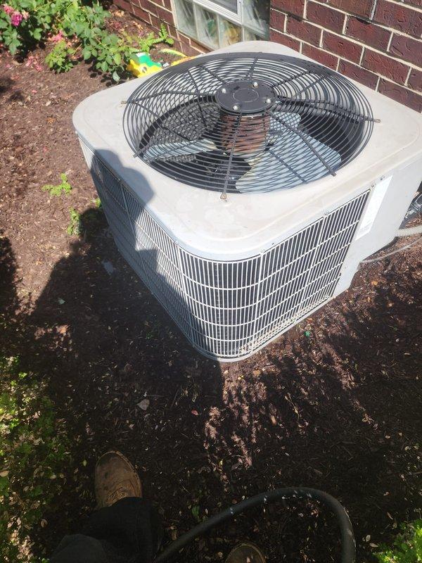 Completed preventive maintenance on residential air conditioning system. Inspected outdoor condenser unit, confirmed proper operation of fan motor and verified adequate airflow through coil louvers. Performed indoor air handler inspection, checked blower motor assembly and wheel operation, and verified condensate drain pan drainage with no blockages observed. Unit operating within normal parameters at time of service. Customer advised that maintenance visit falls outside current service plan coverage and plan renewal is needed for future covered visits.