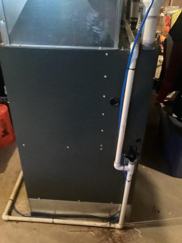 Provided comprehensive estimate for complete HVAC system replacement including 16-year-old air conditioning unit with suspected R-22 refrigerant leak and natural gas furnace with air handler located in basement. Documented existing equipment configuration including ductwork, refrigerant lines, condensate drainage system, and electrical connections to prepare detailed replacement proposal for both heating and cooling systems.