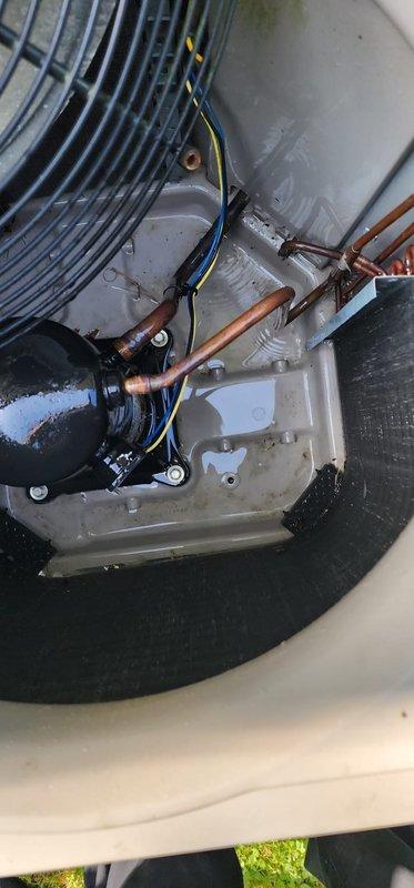 Completed scheduled AC maintenance on outdoor condensing unit. Performed comprehensive inspection of condenser coil, refrigerant lines, electrical connections, and fan assembly. All components found operating within normal parameters with no immediate service needs identified.