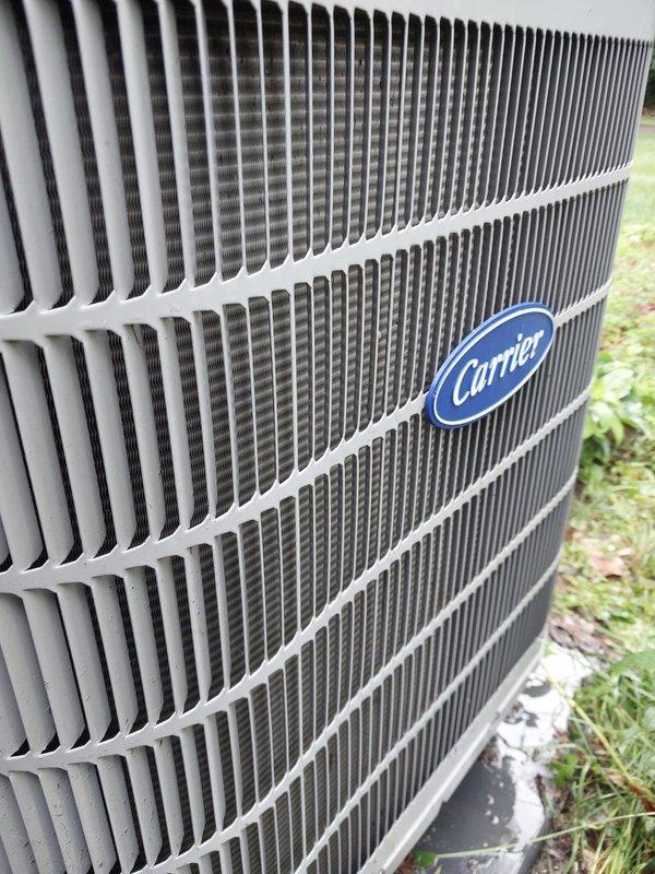 Completed routine AC maintenance on Carrier air conditioning system. Performed standard tune-up procedures including inspection of condenser unit, evaporator coil, compressor, and electrical connections. Customer requires humidifier filter replacement for future service.