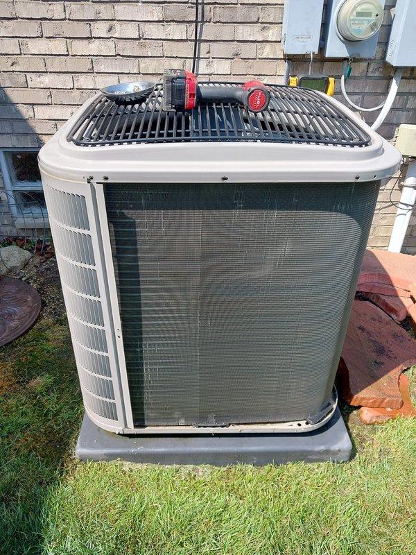 Completed scheduled cooling system tune-up and maintenance on residential air conditioning unit. System was inspected, tested, and confirmed to be operating properly with all components functioning within normal parameters. Performed standard preventative maintenance procedures including visual inspection of condenser unit, electrical connections, refrigerant lines, and internal components.