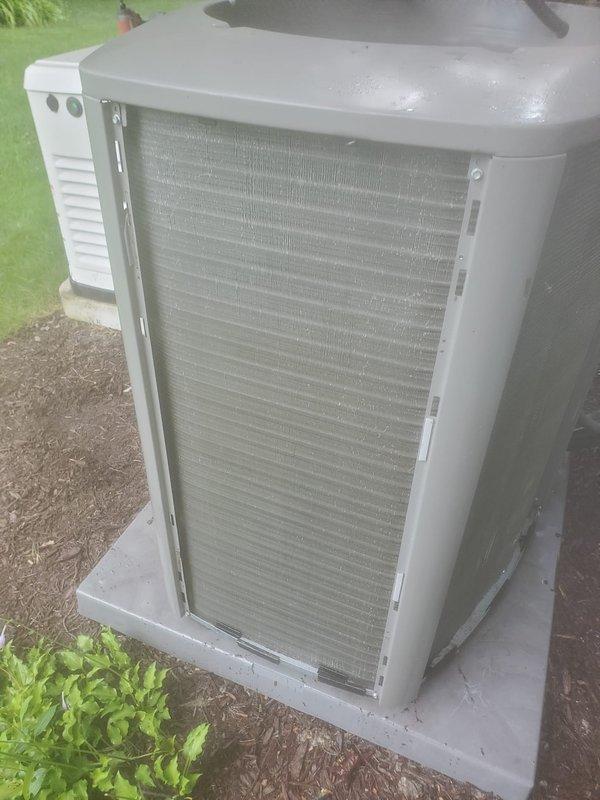 Completed routine preventive maintenance on residential split-system air conditioning unit. Performed comprehensive inspection of outdoor condensing unit including condenser coil cleaning verification, compressor operation assessment, and refrigerant line inspection. Unit operating within normal parameters with no deficiencies noted; system ready for continued cooling season operation.