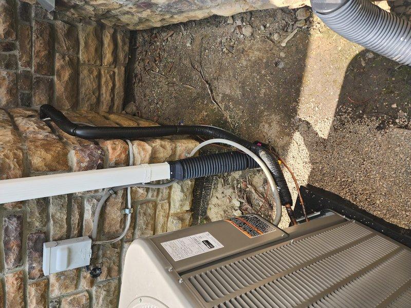 Completed full HVAC system installation including new Lennox 80% efficiency furnace and air conditioning unit with replacement of refrigerant line-set. Both units were installed in basement mechanical room with proper venting, condensate drainage via PVC piping, electrical connections, and flexible ductwork integration to existing distribution system. All components tested and operational upon completion.