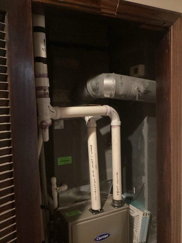 Conducted replacement estimate for 22-year-old Carrier HVAC system utilizing R22 refrigerant currently installed in utility closet. Evaluated existing furnace and air conditioning unit configuration, documented equipment condition and installation setup including PVC condensate drainage and venting system, and provided comprehensive assessment for complete system replacement due to age and obsolete refrigerant type.