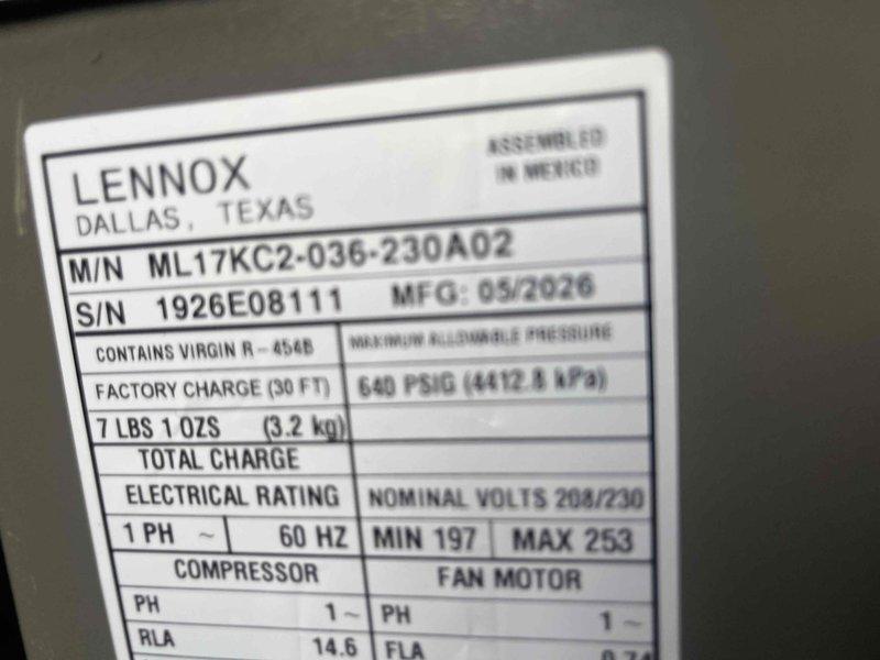 Completed full HVAC system installation including Lennox ML17KC2-036 air conditioner with R-454B refrigerant, compatible furnace, whole-home humidifier, and S40 smart thermostat. Ran new thermostat wire as specified to ensure proper communication between all system components. All equipment installed per manufacturer specifications, system tested and operational.