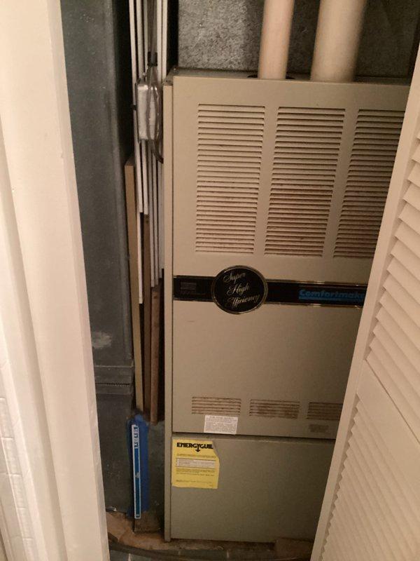 Completed comprehensive replacement estimate for aging HVAC system exceeding 10 years of service life. Documented existing air handler unit installation in utility closet, noting current operational status, refrigerant line configuration with deteriorating insulation, and condensate drainage system with visible moisture staining on equipment cabinet. Verified all customer contact information and captured photographic documentation of equipment condition to support replacement recommendations.