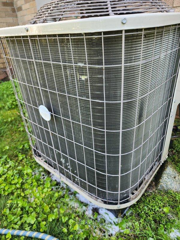 Completed comprehensive AC tune-up on residential condensing unit. Performed full system inspection including condenser coil cleaning, refrigerant line assessment, and drain pan evaluation. Unit operating within normal parameters with no immediate repairs required at time of service.
