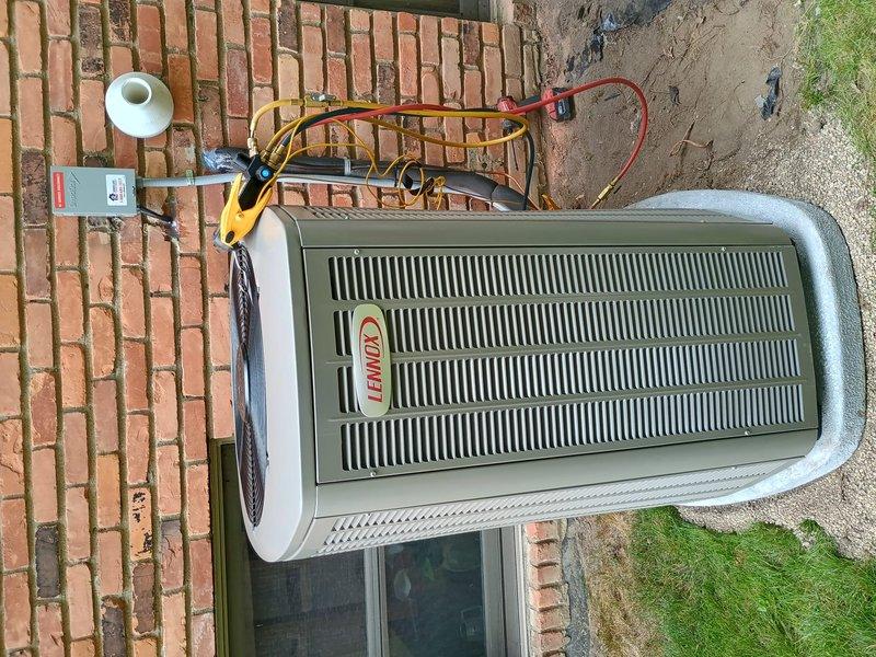 Completed full HVAC system installation including Lennox furnace, air conditioner, S40 smart thermostat, and whole-home humidifier. Installed outdoor condenser unit on brick patio with proper electrical disconnect and conduit routing, performed system commissioning and diagnostic testing to verify proper operation of all components. All equipment installed per manufacturer specifications and financed documentation completed.