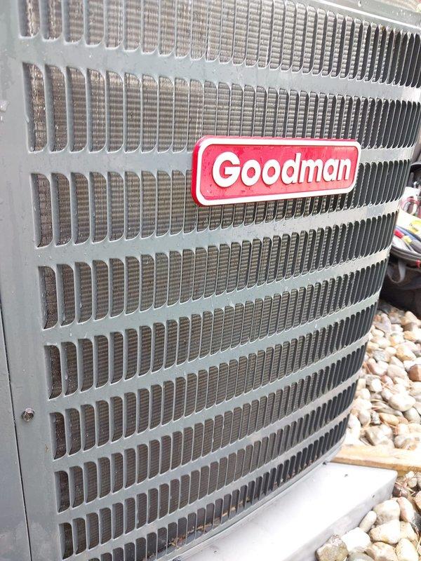 Completed comprehensive maintenance service on Goodman cooling system. Performed 11-point tune-up inspection on outdoor condenser unit and indoor components, verifying proper operation of compressor, refrigerant lines, electrical connections, and airflow systems. System confirmed working properly with all components functioning within normal parameters.